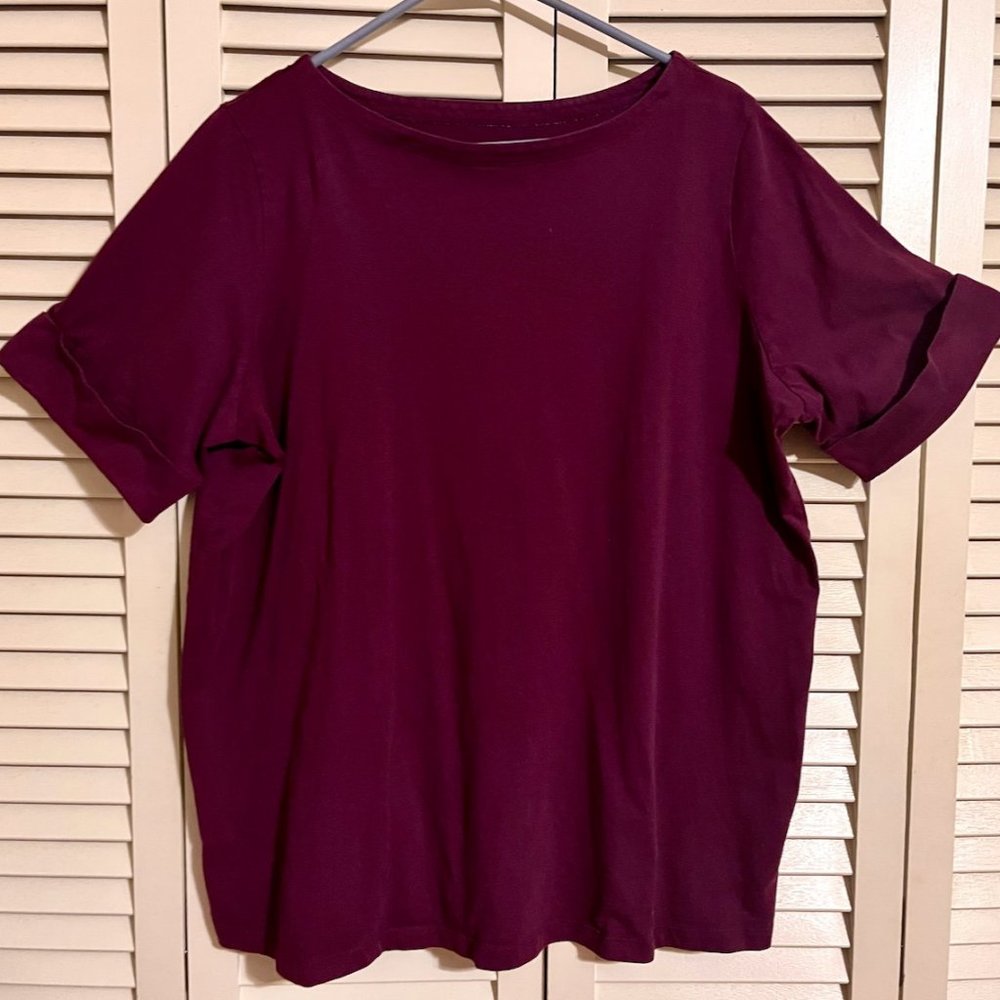 Woman Within Cuffed Tee * Deep Maroon * Size L/18-20 * 100% Cotton * Never Worn